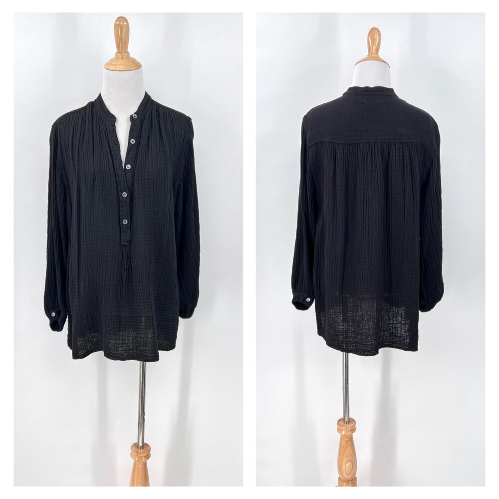 FELICITE Cotton Gauze Poet Blouse Top Womens 2 Medium Black Long Sleeve